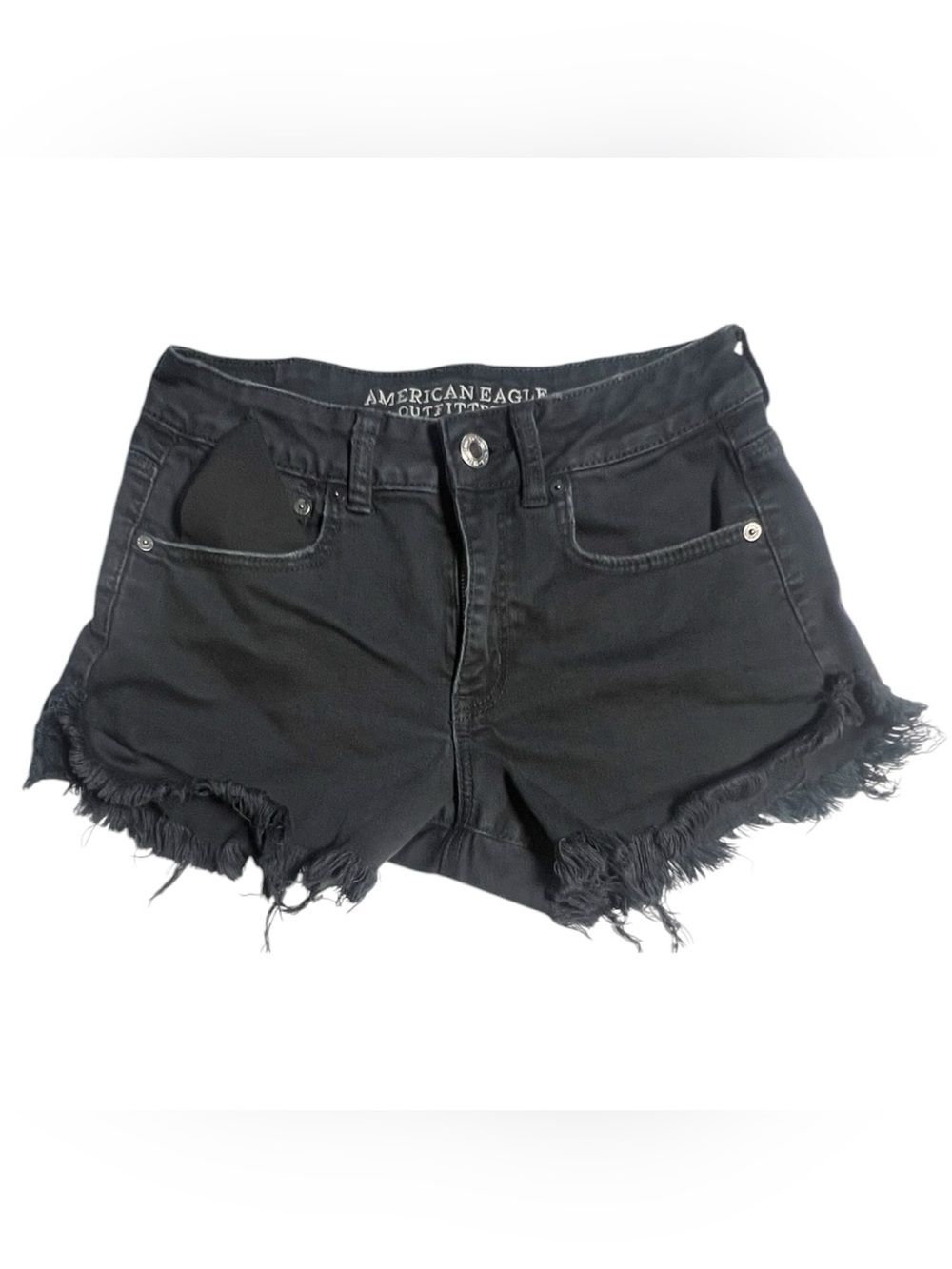 American Eagle High Rise Festival black denim cut off shorts size 4
